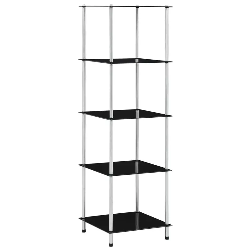 raft cu 5 niveluri, negru, 40 x 40 x 130 cm, sticla securizata