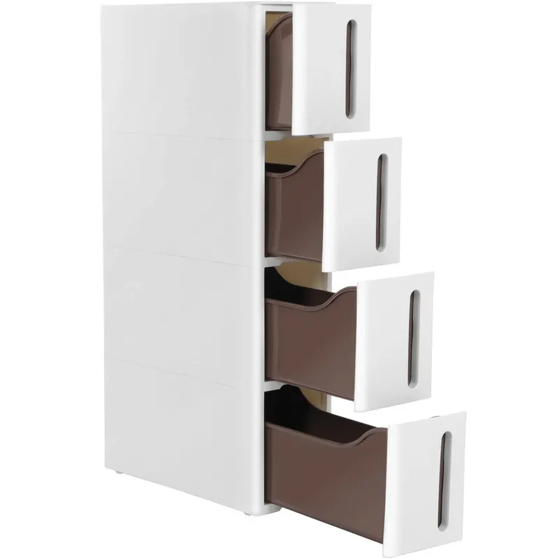 Dulap de depozitare pe roti, pentru bucatarie sau baie, din plastic, cu 4 nivele, 45x17x84cm, alb