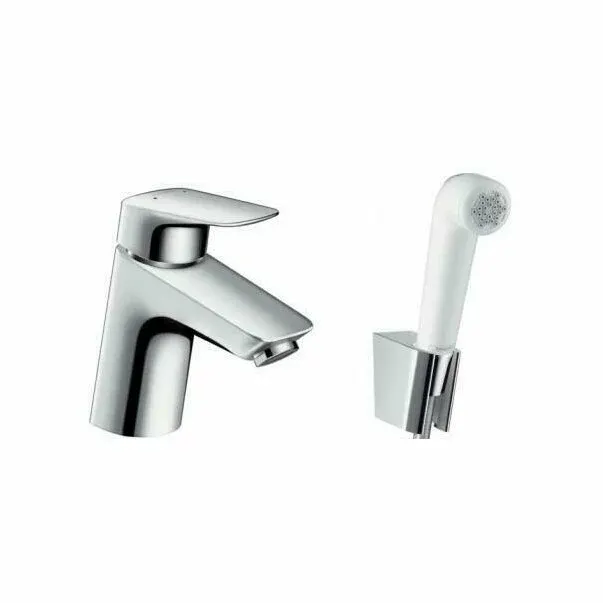 Baterie lavoar Hansgrohe Logis cu dus igienic crom - alb