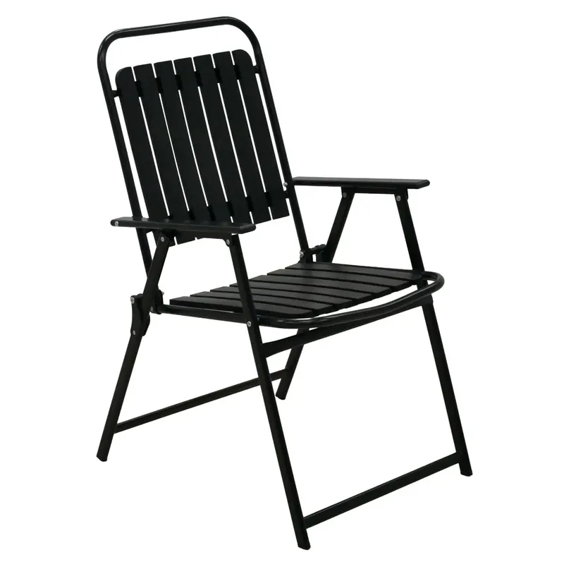 Scaun gradina pliabil cu cadru metalic si sezut PP, maxim 110 kg, 63x55x90 cm, negru