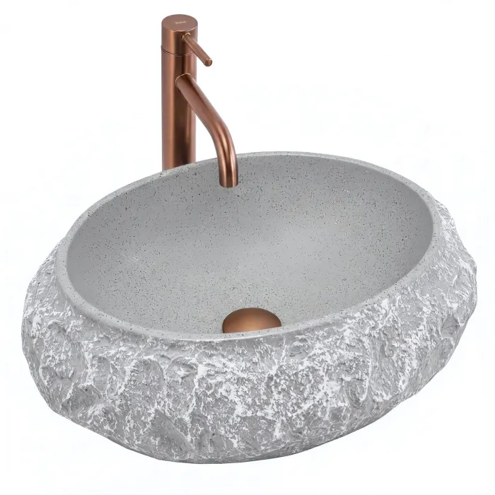 Lavoar baie 50x38, gri imitatie piatra, oval, Rea Mika