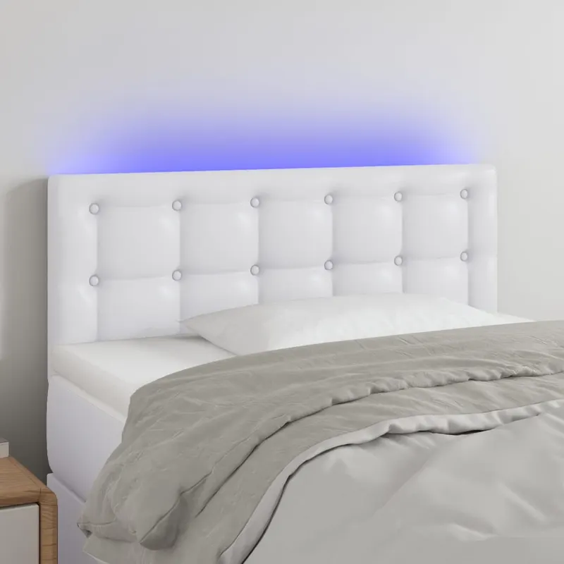 tablie de pat cu led, alb, 90x5x78/88 cm, piele ecologica