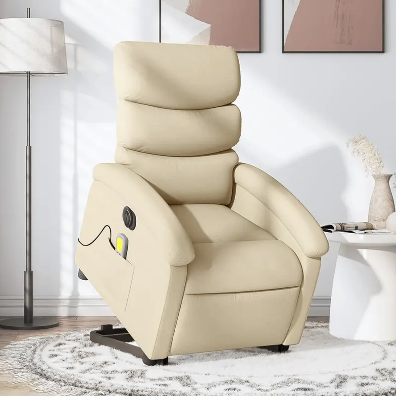 fotoliu electric de masaj rabatabil cu ridicare, crem, textil