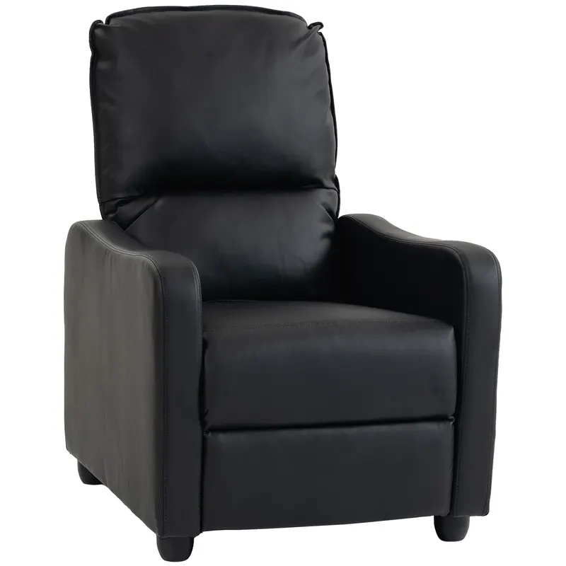 HOMCOM Fotoliu Relax Reclinabil Manual 155° cu Suport pentru Picioare, din Piele Ecologică PU, pentru Living și Dormitor, 69x91x100 cm, Negru
