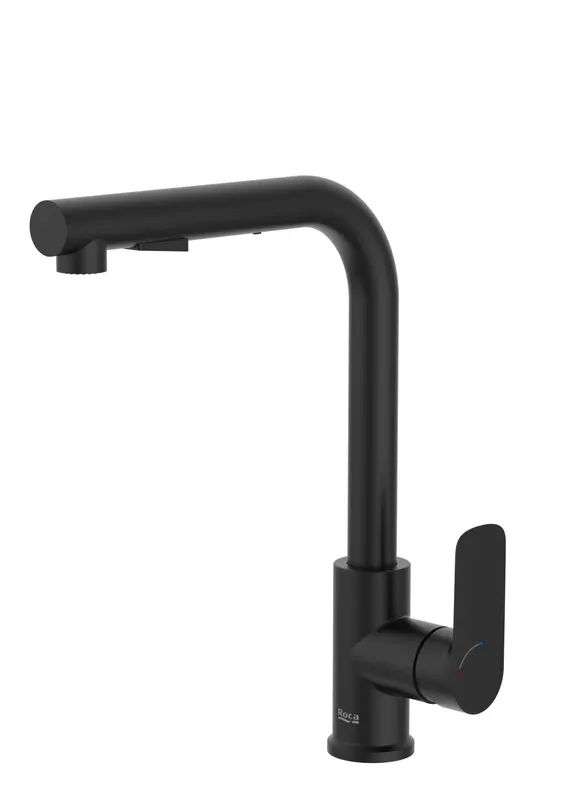 Baterie bucatarie Roca A5A856ENB0, 0.8 bar, 296 mm, 217 mm, 1 orificii instalare, 2 sprayuri, 150 unghi pivotare, Negru