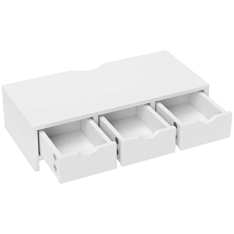 HOMCOM Ridicător monitor, Suport pentru birou cu 3 sertare pentru PC/Laptop 51x24x13 cm Alb