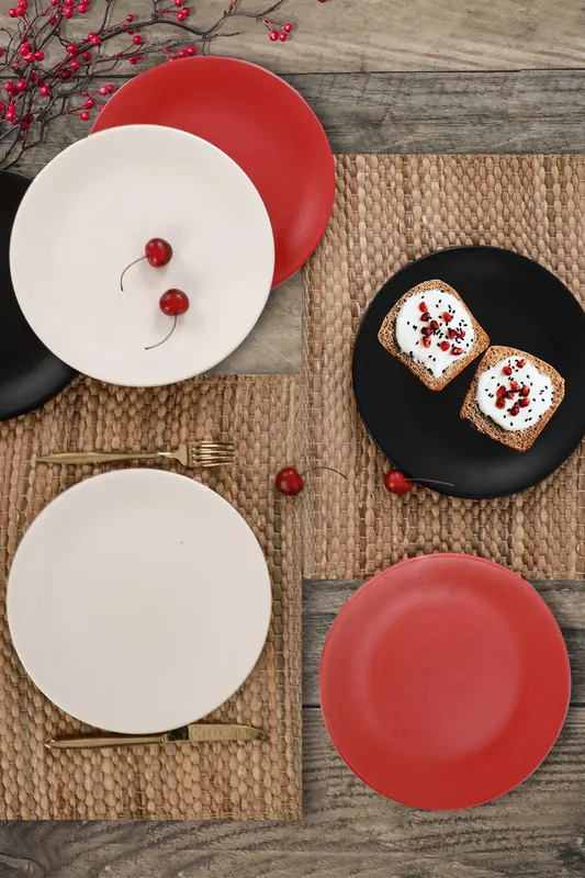 Set 6 Farfurii Uni Primo, Ceramica , Multicolor Mat, 25 cm - Multicolor