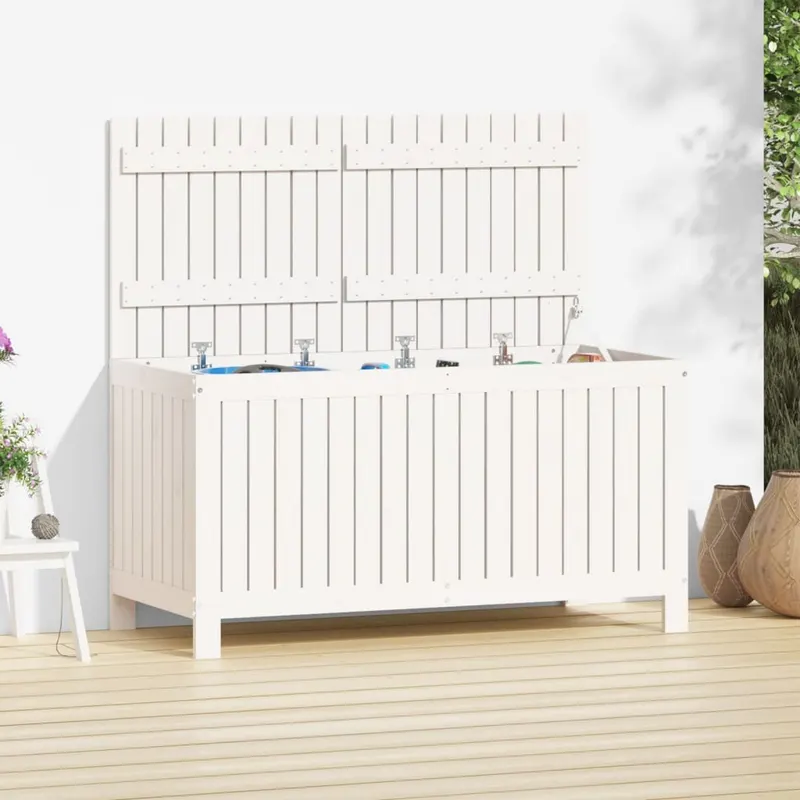 cutie de depozitare gradina, alb, 121x55x64 cm, lemn masiv pin