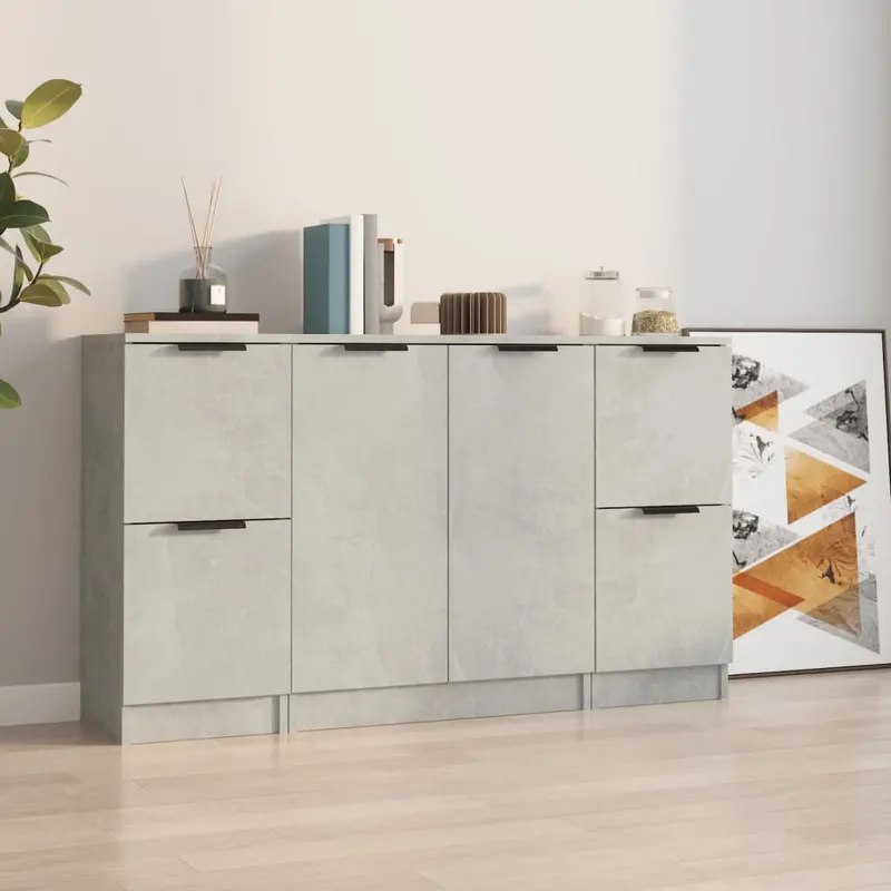 servante, 3 piese, gri beton, lemn prelucrat