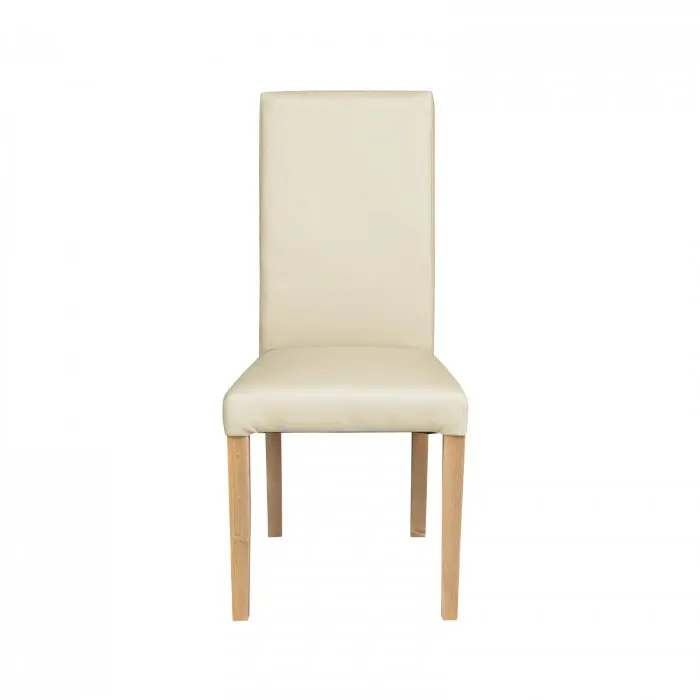 Scaun living TEO, picioare lemn natur, piele ecologica crem, 46x60x98 cm