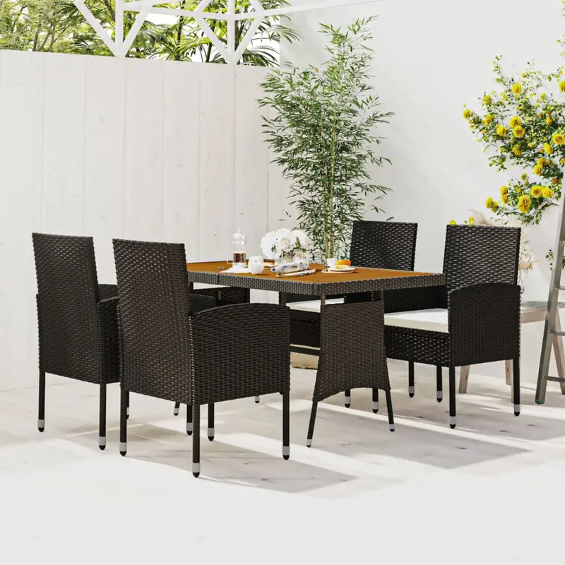 set mobilier de exterior, 5 piese, negru, poliratan