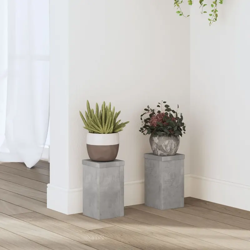 suport de plante, 2 buc., gri beton, 10x10x18 cm lemn prelucrat