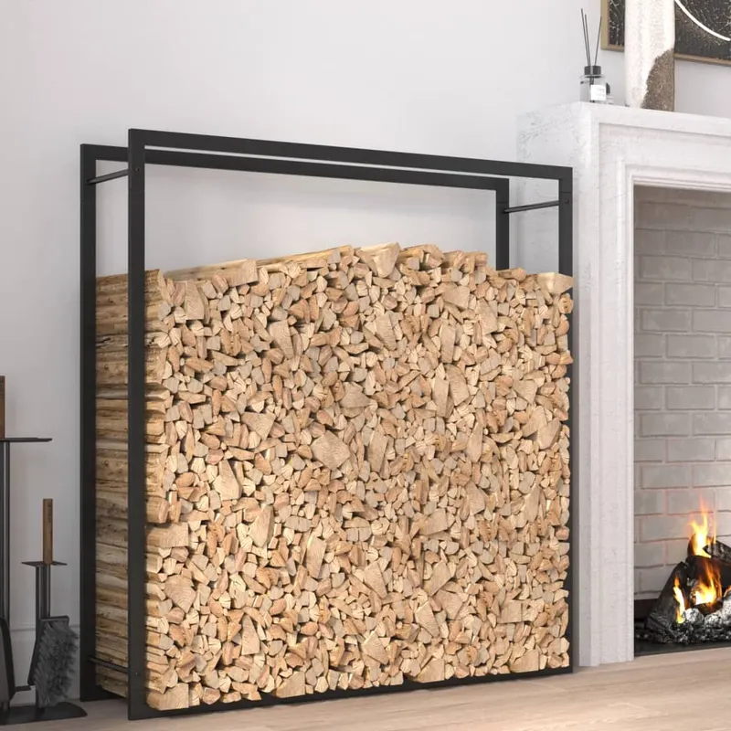 suport pentru lemne de foc, negru mat, 110x28x116 cm, otel