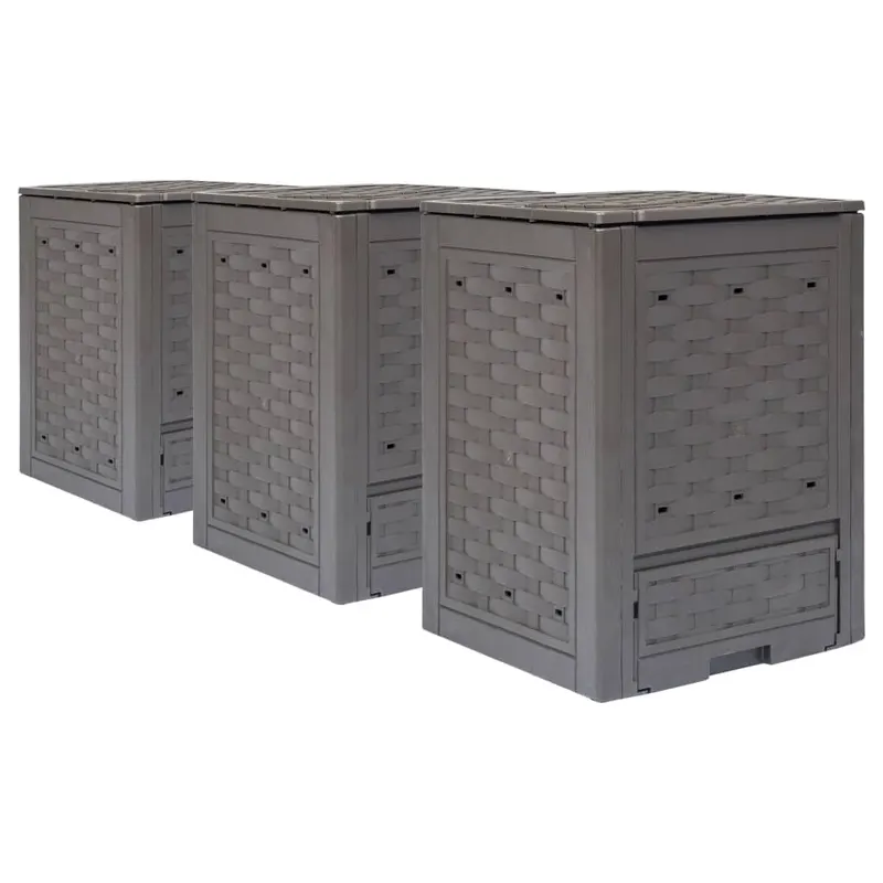 compostoare gradina 3 buc. maro 60x60x83 cm 900 l plastic ratan