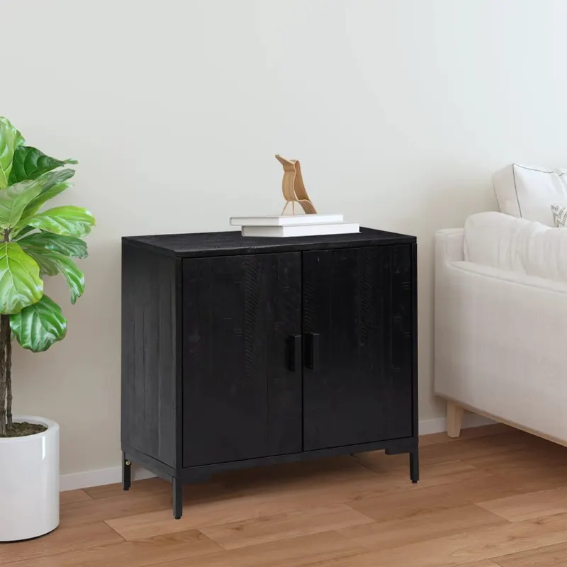 servanta, negru, 75x35x70 cm, lemn masiv de pin reciclat