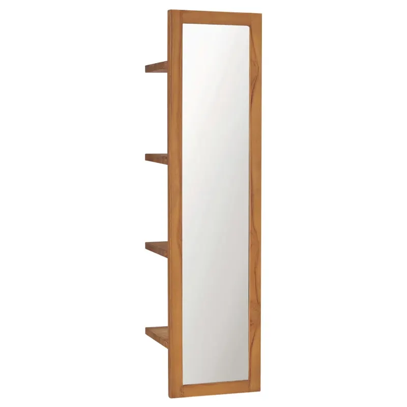 oglinda de perete cu rafturi, 30x30x120 cm, lemn masiv de tec