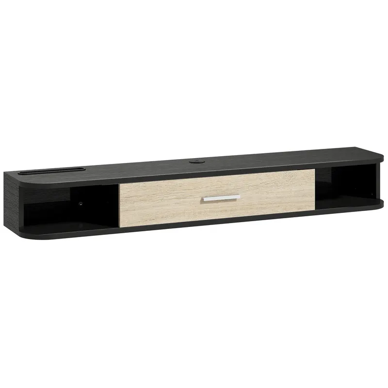 HOMCOM Mobilier TV Suspendat 120 cm, Mobilă TV pentru până la 127 cm, Ușă Rabatabilă, 2 Rafturi Deschise și Orificii pentru Cabluri, Negru