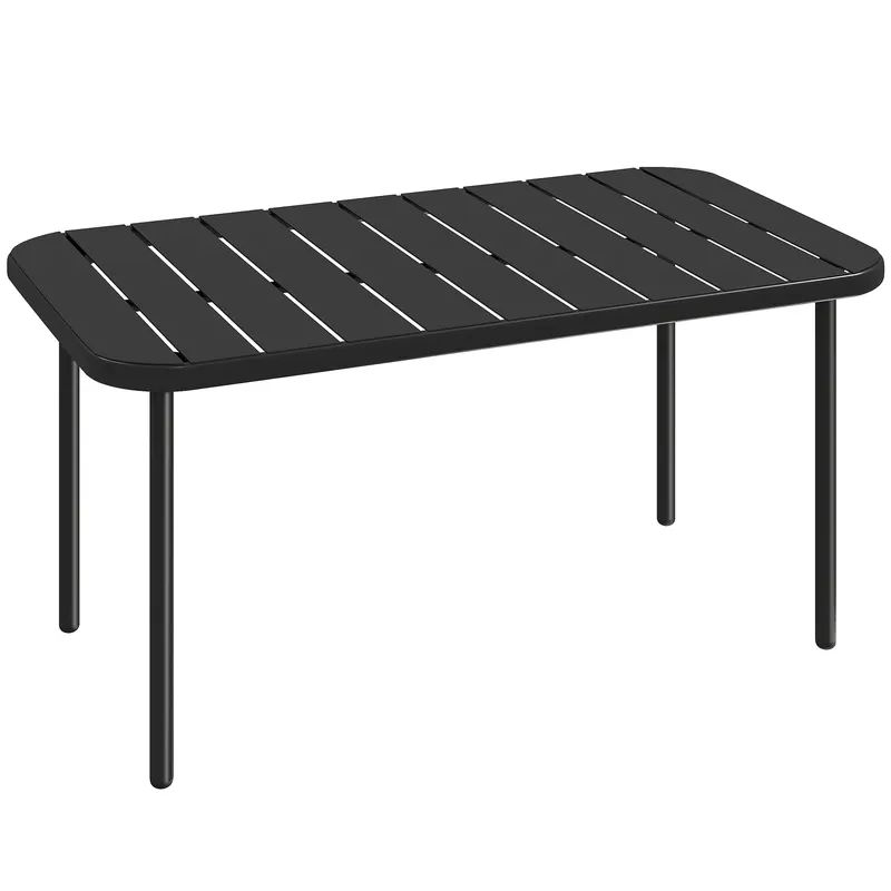 Outsunny Masă de cafea pentru exterior, masă metalică dreptunghiulară rezistentă la intemperii pentru patio cu blat tip lamele pentru exterior