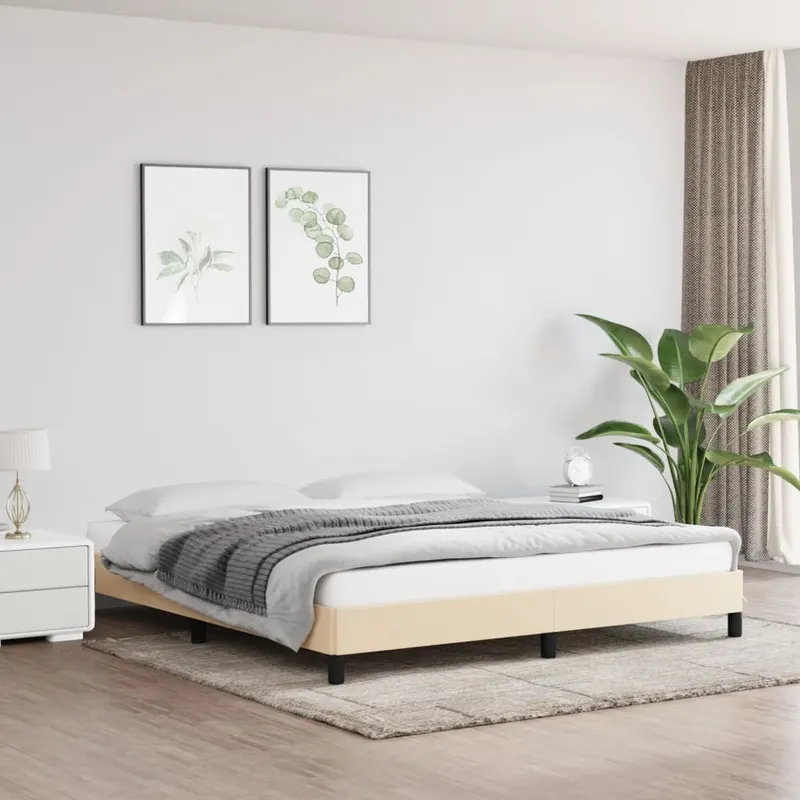 cadru de pat fara saltea, crem, 160x200 cm, textil