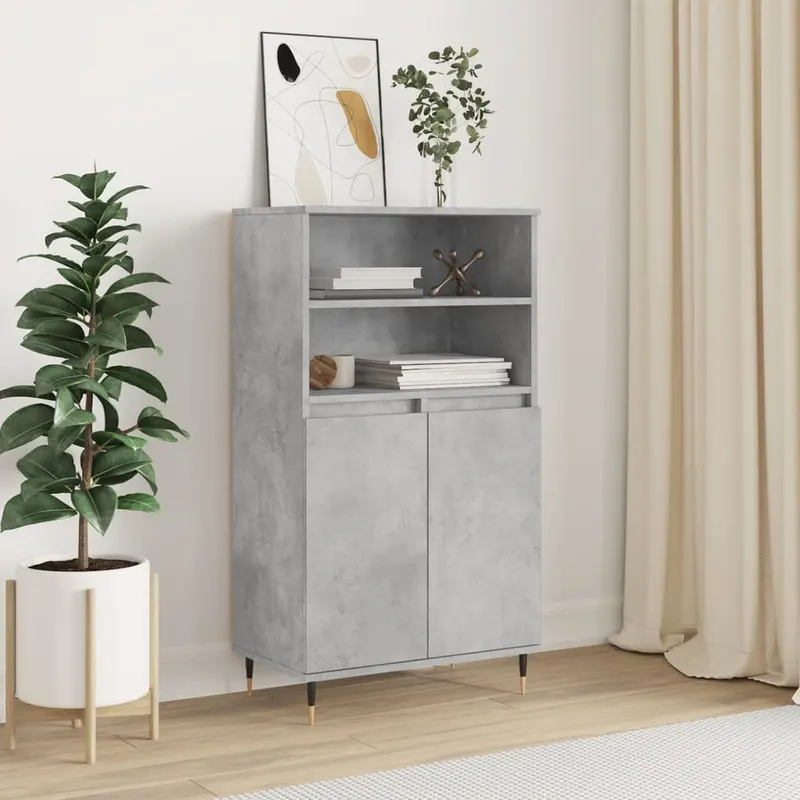 dulap inalt, gri beton, 60x36x110 cm, lemn compozit