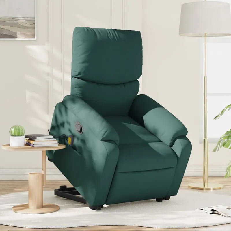 fotoliu rabatabil de masaj, cu ridicare, verde inchis, textil