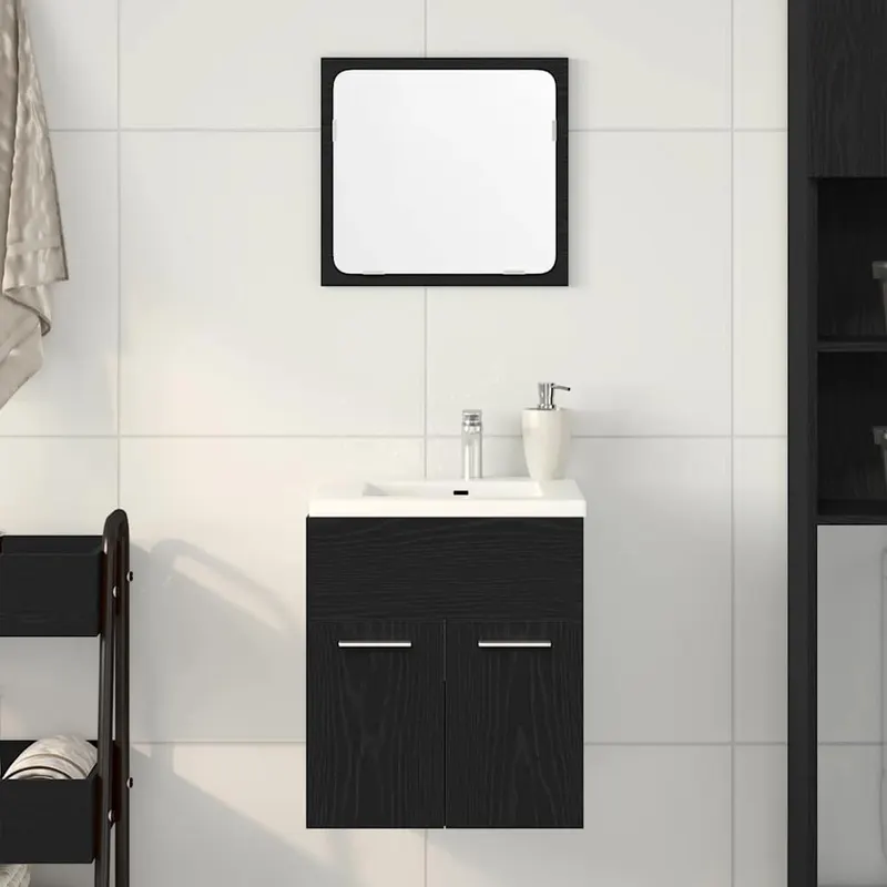 set de mobilier de baie din 2 piese din lemn de stejar negru