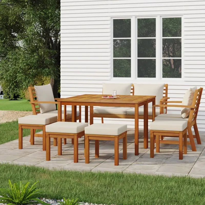 Set mobilier de gradina cu perne, 9 piese, lemn masiv de acacia