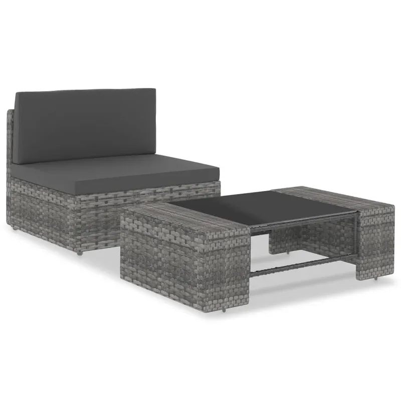 set mobilier de gradina, 2 piese, gri, poliratan