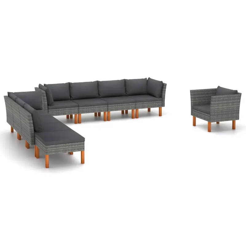 set mobilier gradina, 9 piese, gri, poliratan si lemn eucalipt