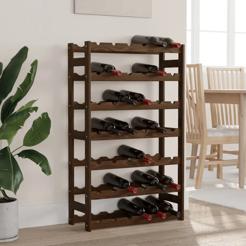 suport sticle de vin, 42 sticle, maro, lemn masiv de pin