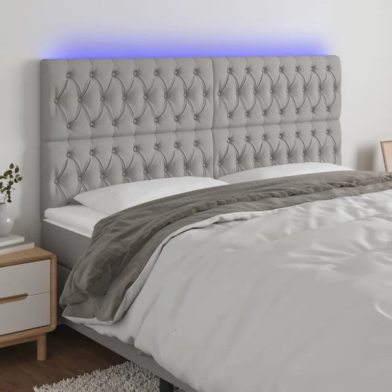 tablie de pat cu led, gri deschis, 180x7x118/128 cm, textil