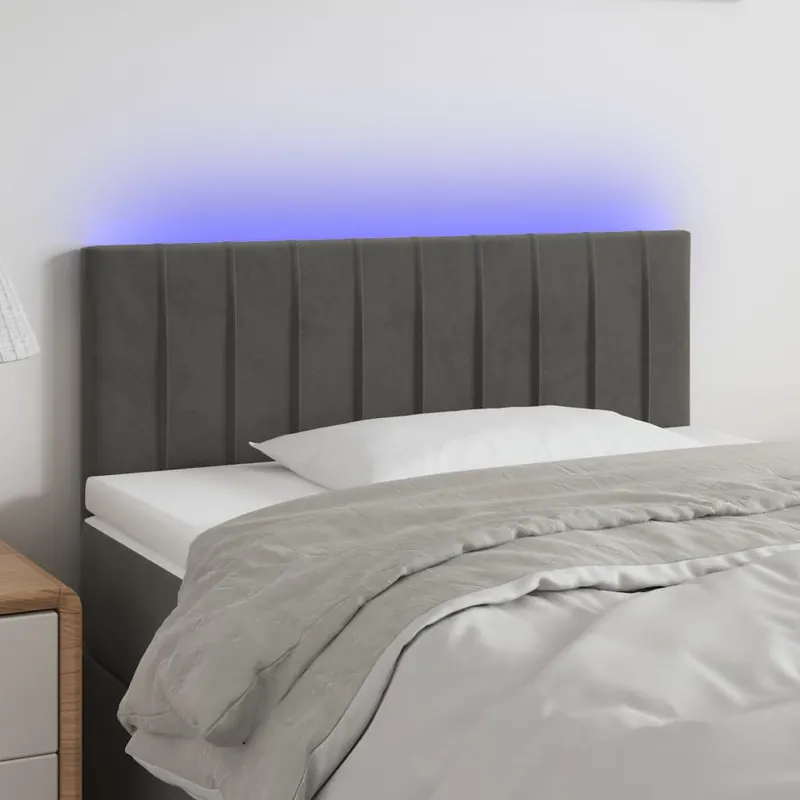 tablie de pat cu led, gri inchis, 90x5x78/88 cm, catifea