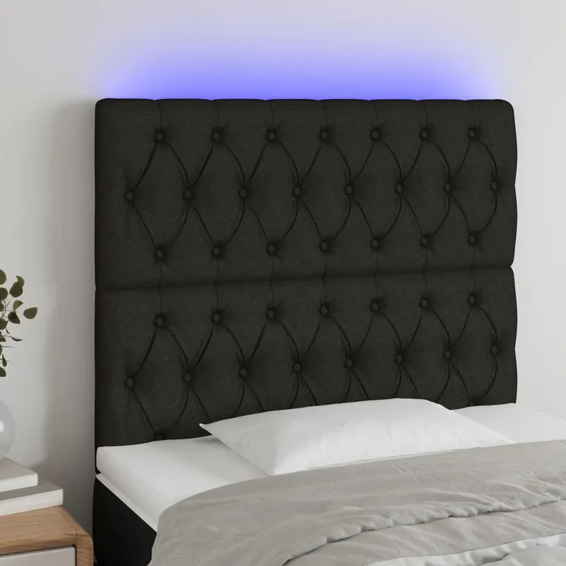 tablie de pat cu led, negru, 90x7x118/128 cm, textil