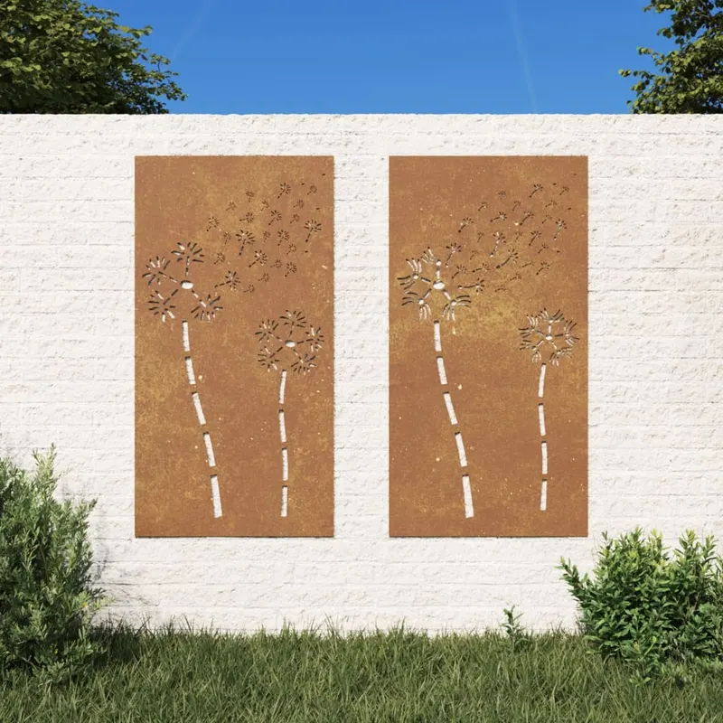 decor perete gradina 2 buc. 105x55 cm design flori otel corten
