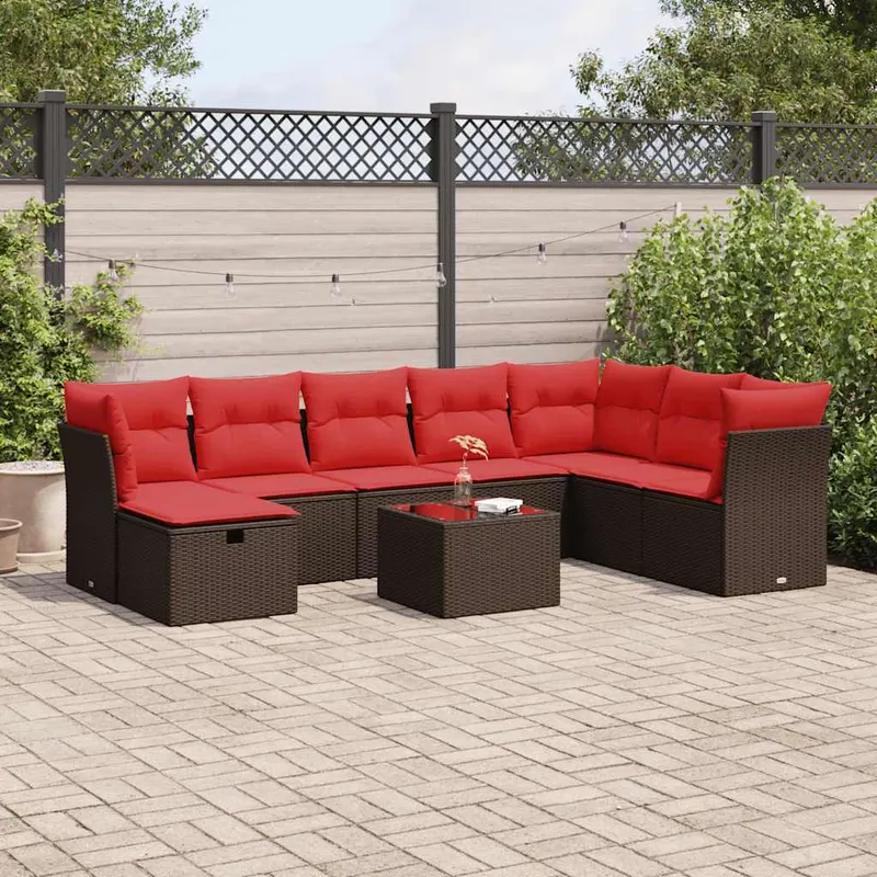 set canapele de gradina cu perne, 9 piese, maro, poliratan