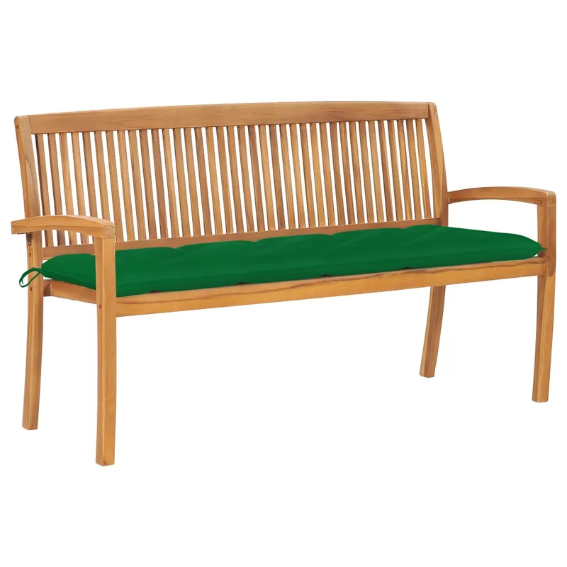 banca de gradina stivuibila cu perna, 159 cm, lemn masiv tec