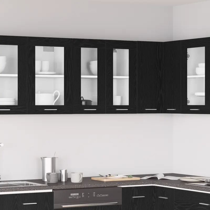 cabinet de sticla suspendat in stejar negru - 60x31x60 cm