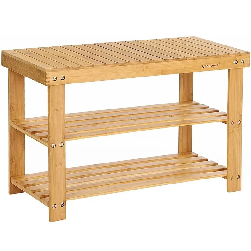 Raft depozitare bambus 3 niveluri organizare compacta, 28x70x45 cm, maxim 120 kg, maro