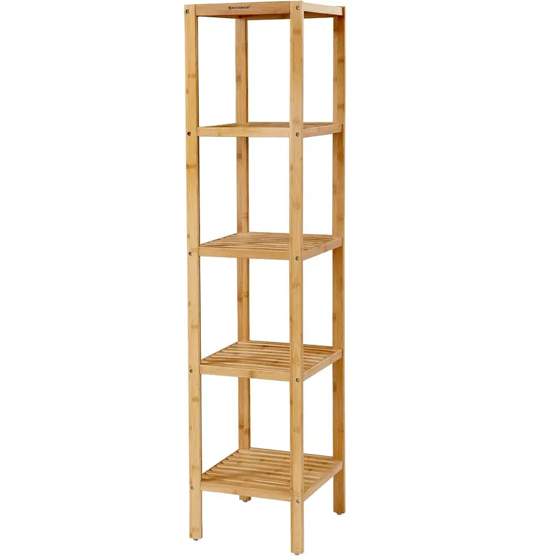 Raft de depozitare din bambus, 5 polite, pentru bucatarie sau baie, 146x33x33cm, maro natural