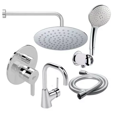 Set dus Ideal Standard IdealStyle B1433AA, incastrat, baterie lavoar, 200 mm, monocomanda, diverter, anti-calcar, furtun, crom