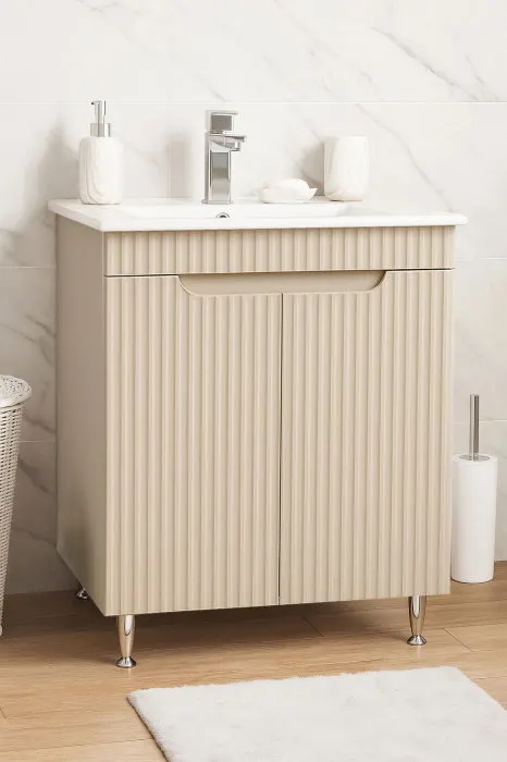 Set Baza front MDF si Lavoar seria 033, montat, 60 cm, crem
