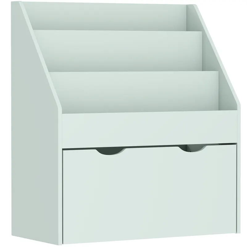 AIYAPLAY Bibliotecă pentru copii Multi-Organizare cu 3 niveluri de rafturi și un sertar, 62,5L x 30l x 70H cm, verde