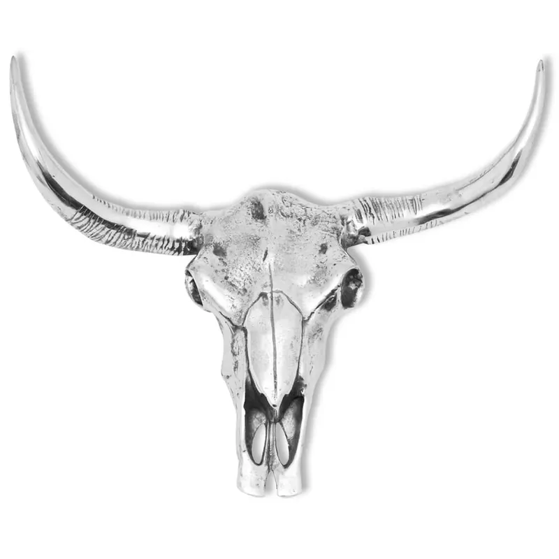 decoratiune de perete tip craniu, aluminiu, argintiu