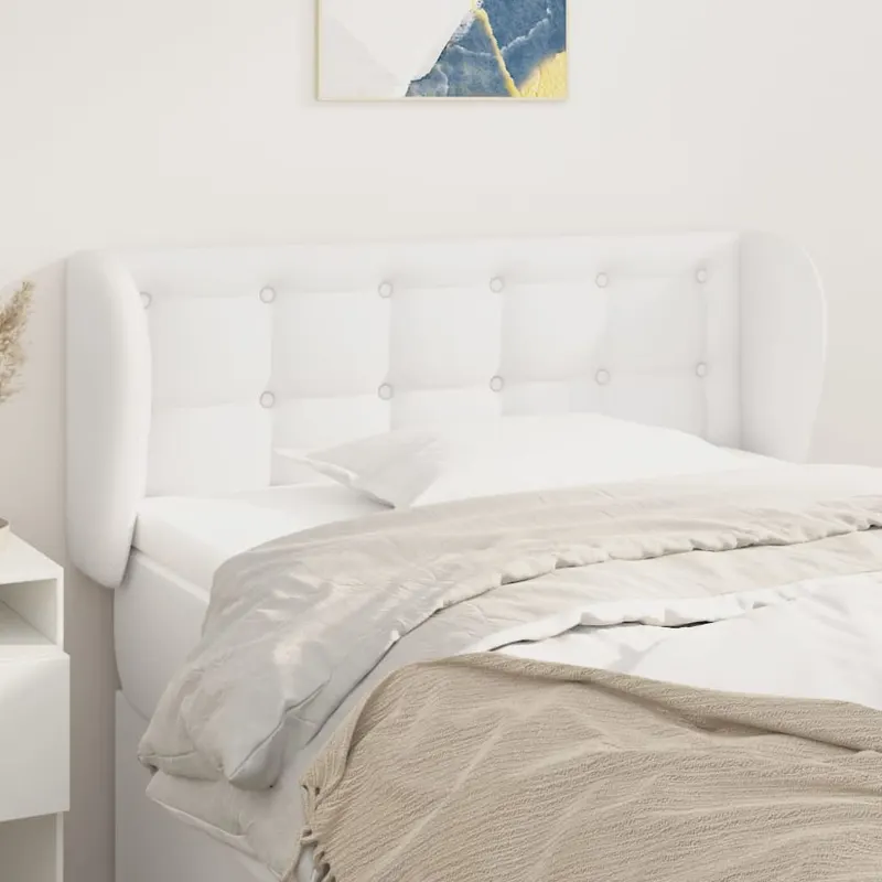 tablie de pat cu aripioare alb 93x23x78/88 cm piele ecologica