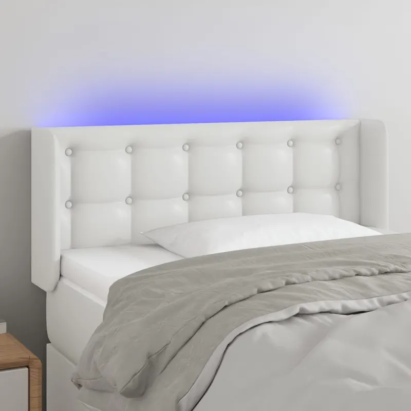 tablie de pat cu led, alb, 93x16x78/88 cm, piele ecologica