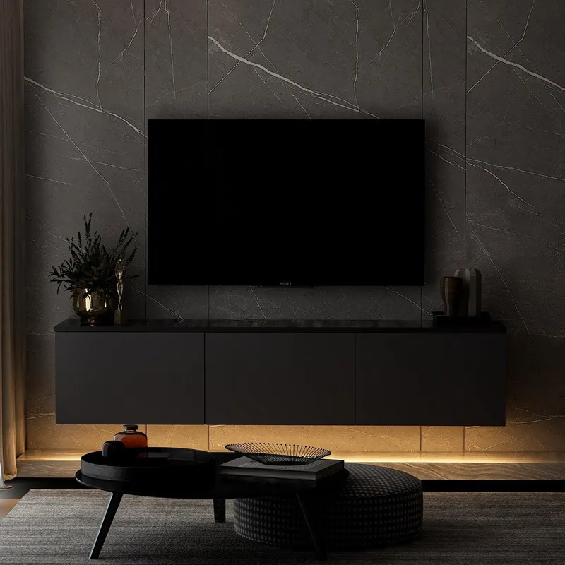Comoda Tv Neon Illuminated - Anthracite, Gri, 32x35x160 cm - Gri