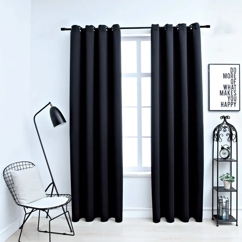 draperii opace cu inele metalice, 2 buc., negru, 140 x 245 cm