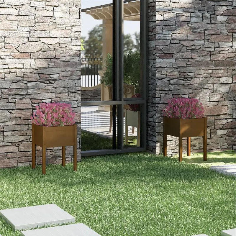 jardiniere gradina 2 buc. maro miere 50x50x70 cm lemn masiv pin