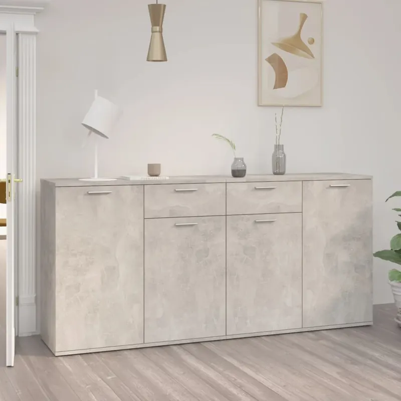 servanta, gri beton, 160x36x75 cm, lemn prelucrat