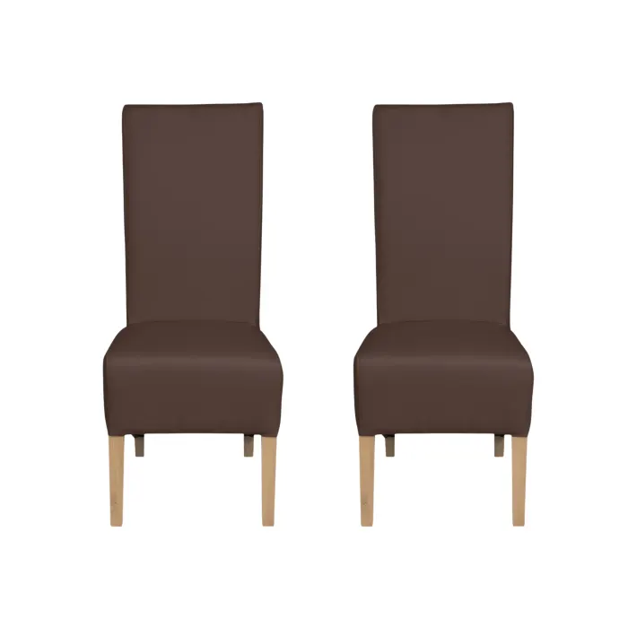 Set 2 scaune living VANESSA, picioare lemn natur, piele ecologica maro deschis, 47x60x110 cm
